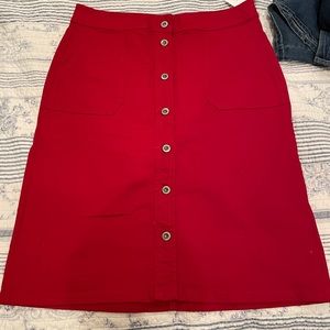 Red midi jean skirt